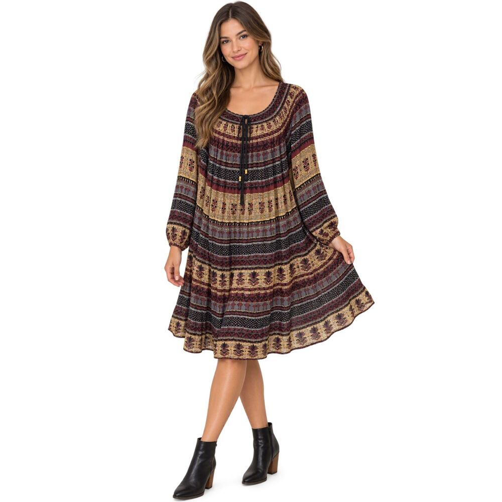 Sag Harbor Boho Tunic in Black, Gold & Rust